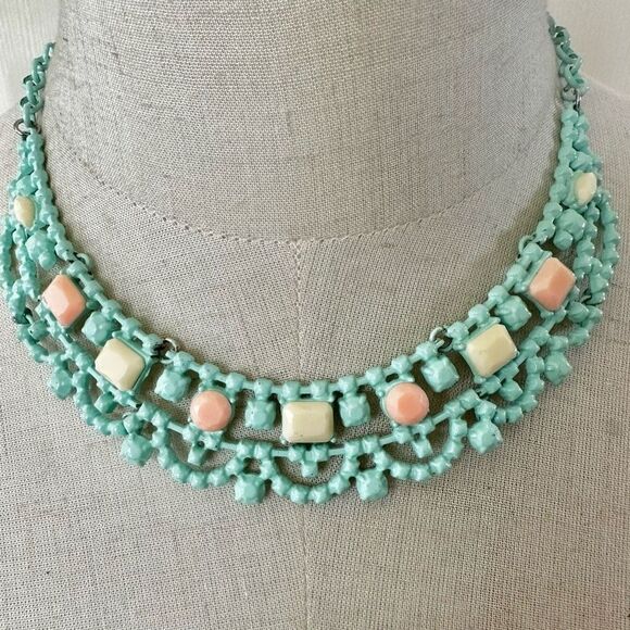 Blue metal orange yellow bib necklace Jewelry - Blue metal orange yellow bib necklace